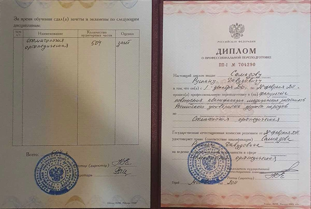 Диплом о профессиональной переподготовке Самадов Руслан Давудович
