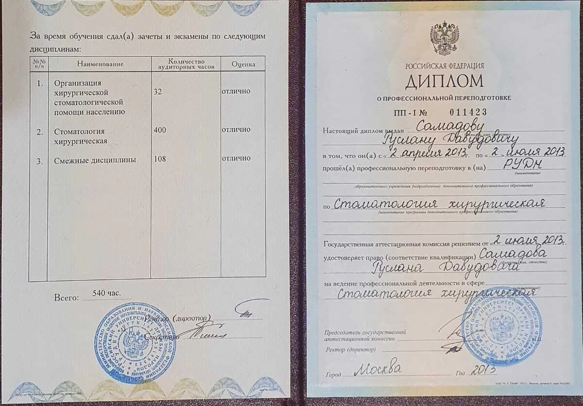 Диплом о профессиональной переподготовке Самадов Руслан Давудович